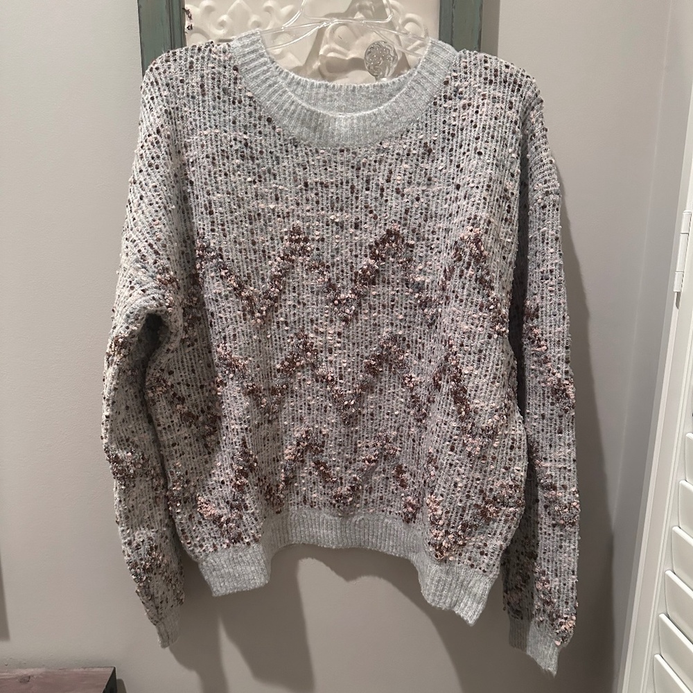 Hem & Thread Cozy Blue, brown and Cream Women's Sweater New